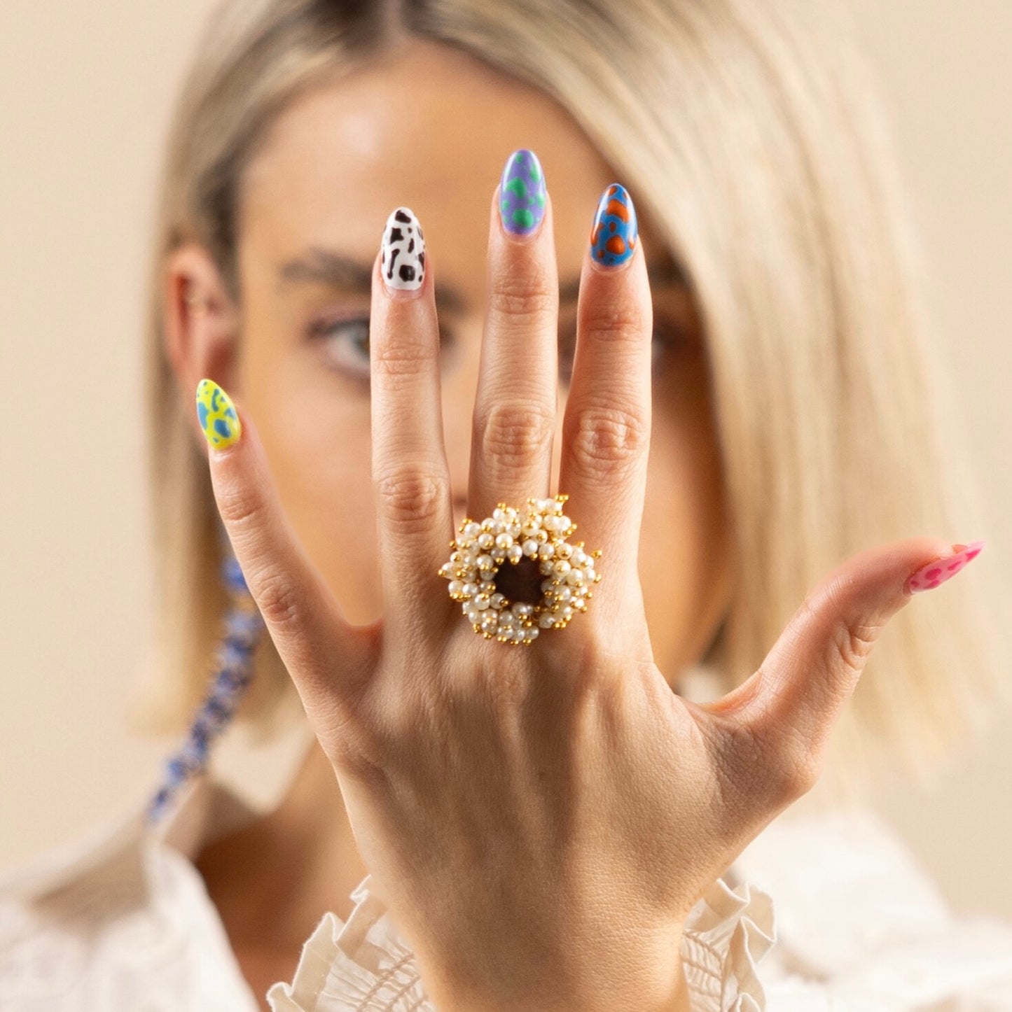 Amber Pearl Halo Ring