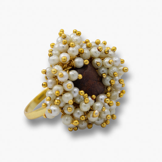 Amber Pearl Halo Ring