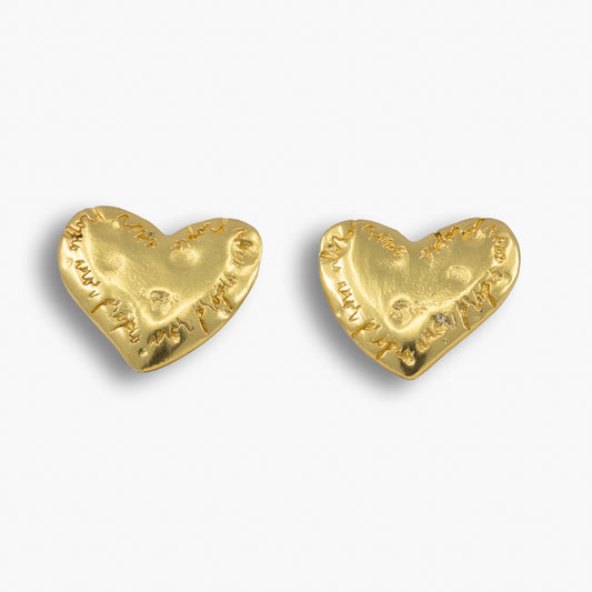 Textured Gold Heart Earrings